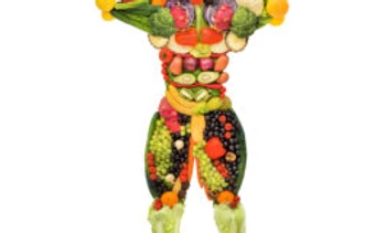 human form made out of fruits and vegetables